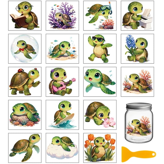 18 Sheets Cute Turtle Transfer Stickers 3.9x3.6inch Colorful Cartoon Tortoise Transfer Decal Rub on Transfer for Vase Glass Art Crafts Decorations