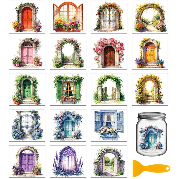 18 Sheets Flower Doors and Window Transfer Stickers 3.9x3.6inch Sunflower Peony Lavender Rub on Transfer Stickers Colorful Decal