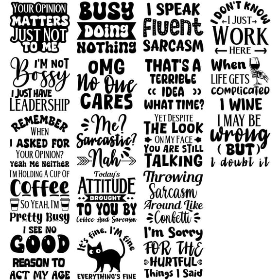 18 Sheets Funny Sarcasm Silhouette Transfer Stickers 3.9x3.6inch Sasquatch Decals Stickers Humorous Text Rub on Transfer for Furniture Vase Glass Mason Jar Decorations Art Crafts