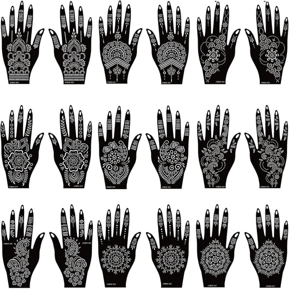 18 Sheets Henna Stencils Henna Tattoo Stencil Kit, Hand Henna Temporary Tattoo Stencils for Women and Girls Arabian Realistic Tattoo Stickers