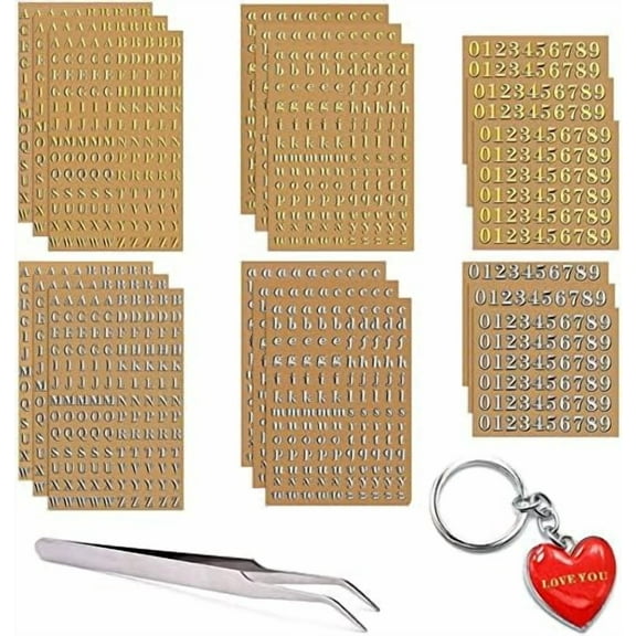 18 Sheets Mini Gold/Silver Letter Stickers for Nail Art, Epoxy Resin Crafts, Glitter Self-Adhesive DIY Scrapbook Stickers with Tweezers$$Art & Craft