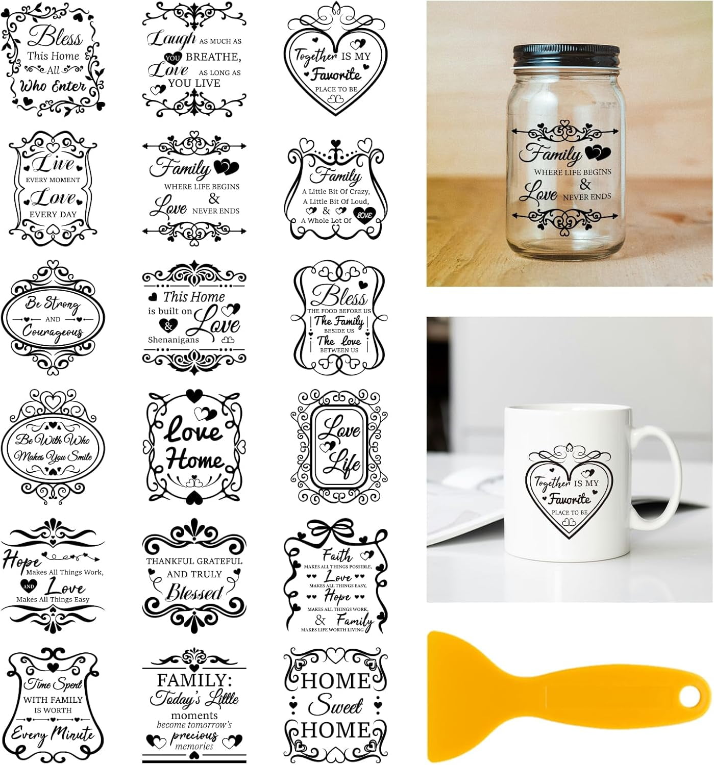 18 Sheets Retro Text Rub on Transfer 3.9x3.6inch Family Home Decals ...