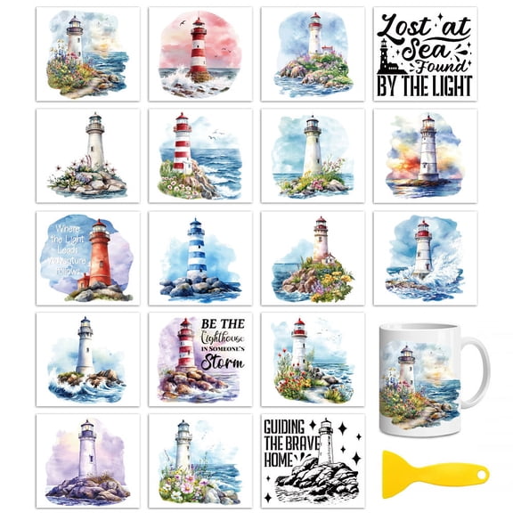18 Sheets Rub On Transfers for Crafts Lighthouse UV DTF Cup Wrap Waterproof Cold Transfers Stickers