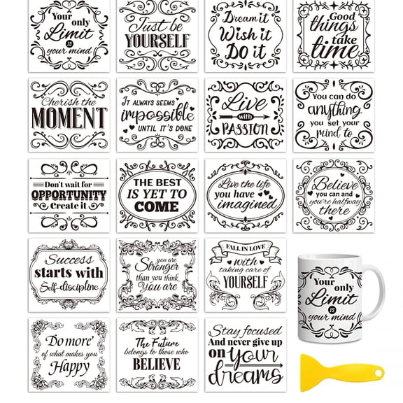 18 Sheets Rub On Transfers for Crafts Retro and Inspirational Quotes UV DTF Cup Wrap Waterproof Cold Transfers Stickers 3.6 * 3.9inch