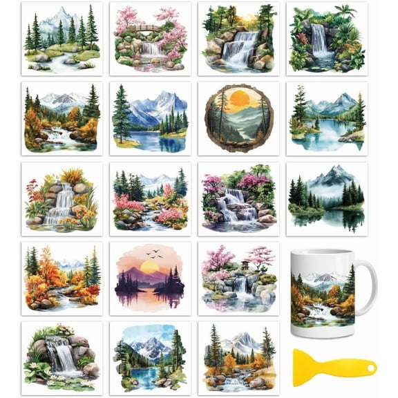 18 Sheets Rub On Transfers for DIY Crafts Landscape UV DTF Cup Wrap Waterproof Cold Transfers Stickers for DIY Wood Glass Home Decor 3.6 * 3.9inch
