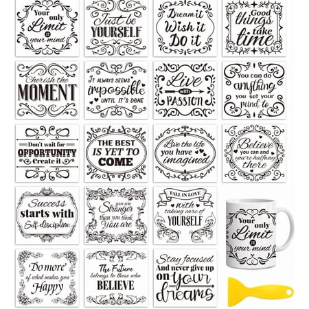 18 Sheets Rub On Transfers for Crafts Cold Transfers Stickers for Wood Furniture Decals Glass Porcelain Leather Canvas Projects 4.3 * 3.9inch(Retro and Inspirational Quotes)