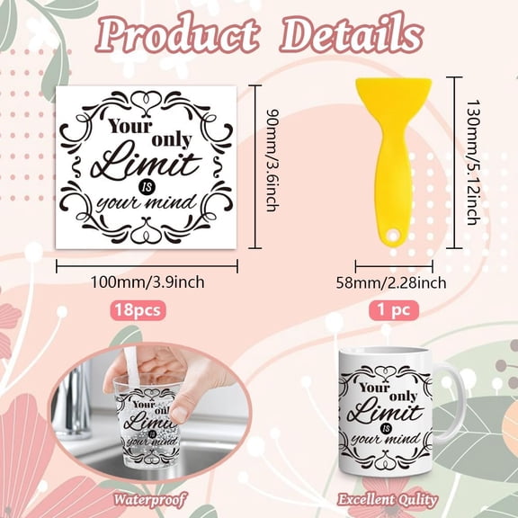 18 Sheets Rub On Transfers for Crafts Retro and Inspirational Quotes UV DTF Cup Wrap Waterproof Cold Transfers Stickers for Wood Glass Home Decor 3.6 * 3.9inch