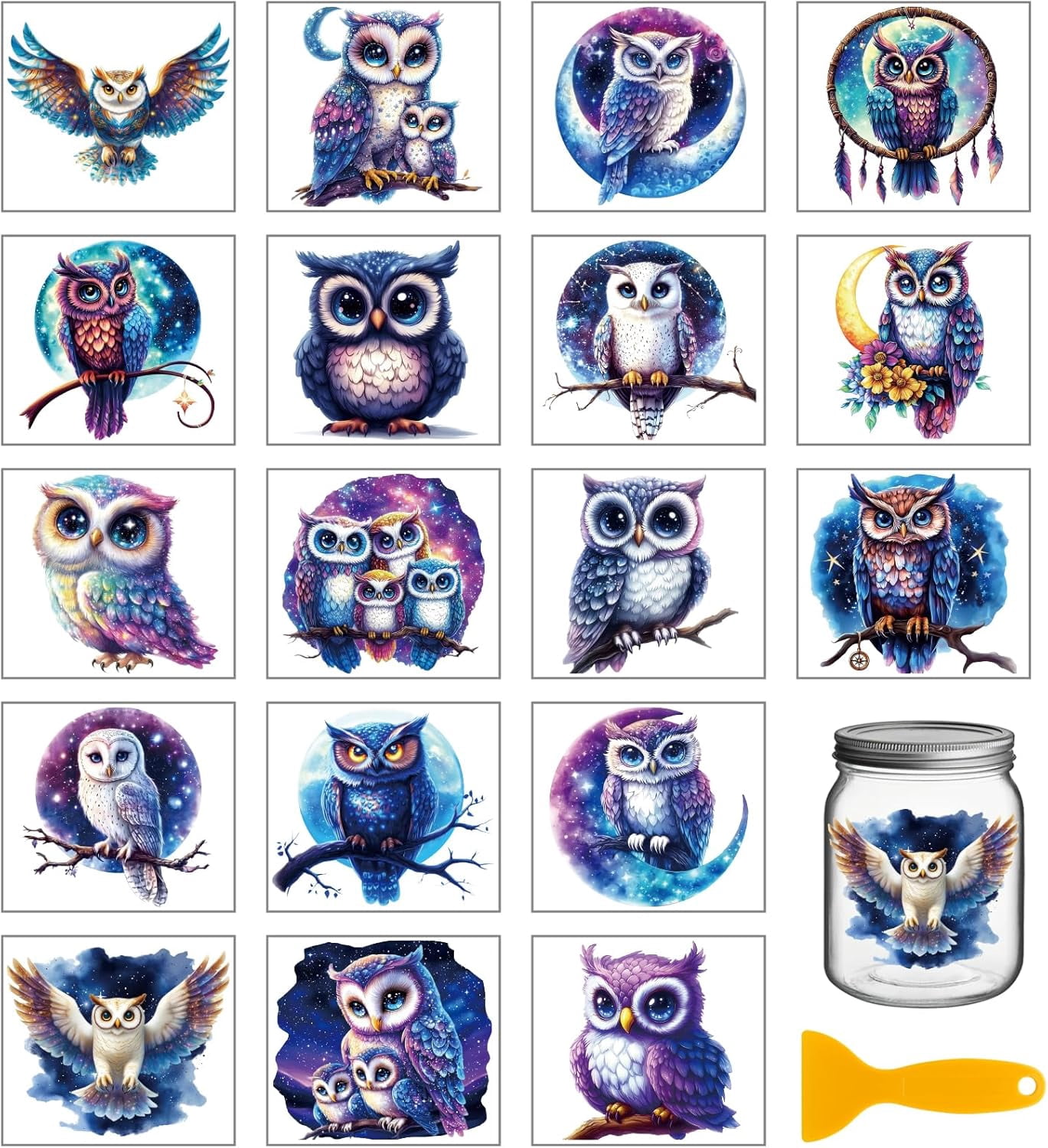18 Sheets Starry Sky Owl Transfer Stickers 3.9x3.6inch Moon Animals ...