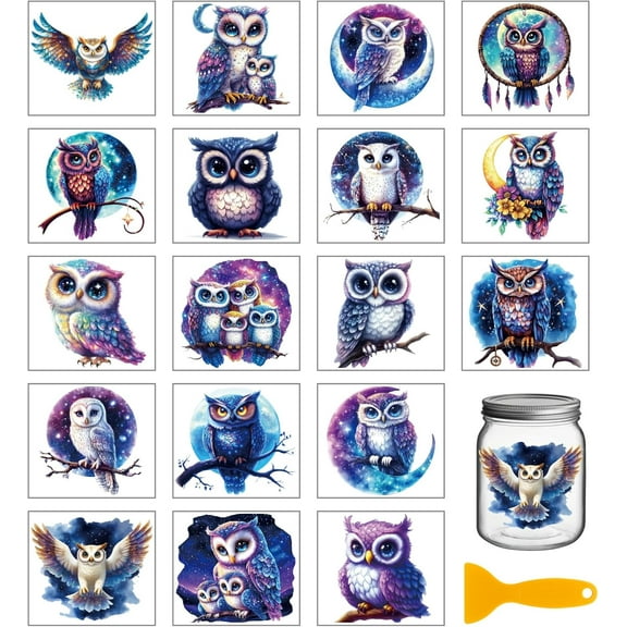 18 Sheets Starry Sky Owl Transfer Stickers 3.9x3.6inch Moon Animals Colorful Transfer Flower Decal Rub on Transfer