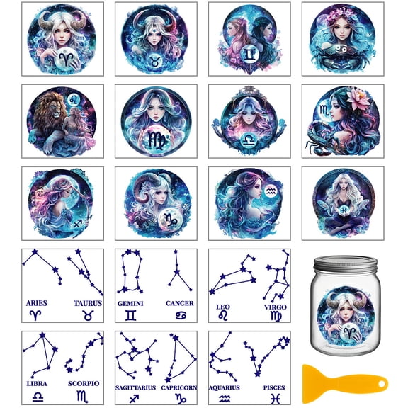 18 Sheets Zodiac Signs Rub on Transfers Sticker
