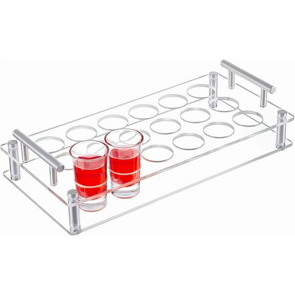 18 Shot Glass Tray Holder Bar Acrylic Shot Glasses Holders Beer Wine Glass Cup Serving Tray Cups Organizer Holder Shot Glass Display for Bar Club Family Christmas Party for making