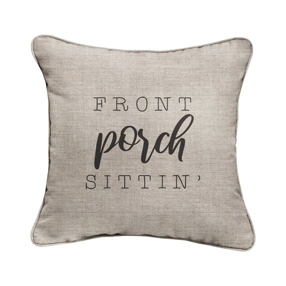 18" Silver Gray and Black Single Embroidered Decorative "Front Porch Sittin" Square Lumbar Pillow