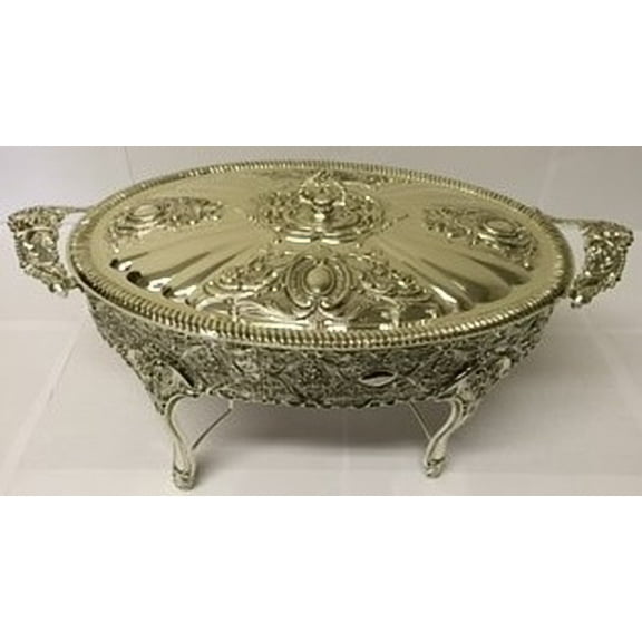 18" Silver Plated Round Serving Dish with Handle & Leg by Sponix