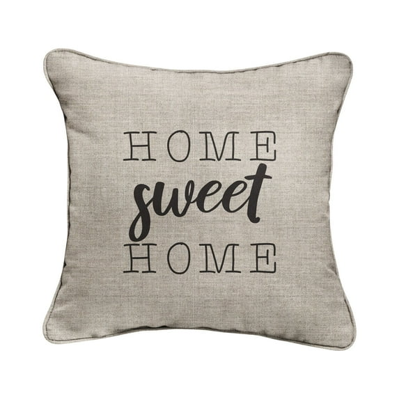 18" Silver and Black Single Embroidered Decorative "Home Sweet Home" Square Lumbar Pillow