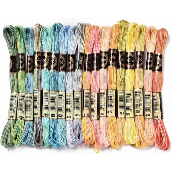 18 Skeins 18 Colors 6-Ply Polyester Embroidery Floss Stitch Threads Segment Dyed Gradient Color Mixed Color 0.5mm 8.75 Yards/Skein for DIY