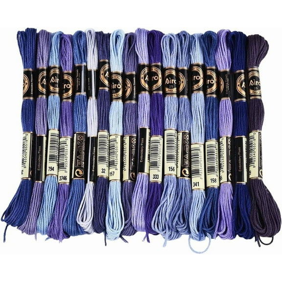 18 Skeins 6 Strands Blue Cross Stitch Thread Variegated Gradient Embroidery Floss Needlepoint Friendship Bracelet String Yarn Threads Bulk