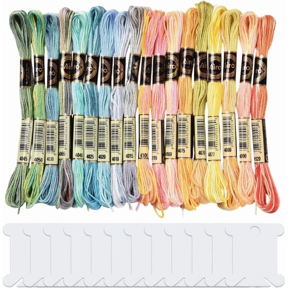 18 Skeins 6 Strands Colorful Embroidery Thread Variegated Stitch Threads Bulk Polyester Gradient Friendship Bracelets String with 12 Floss Bobbins for Hand Sewing Knitting Crafts DIY Colorful