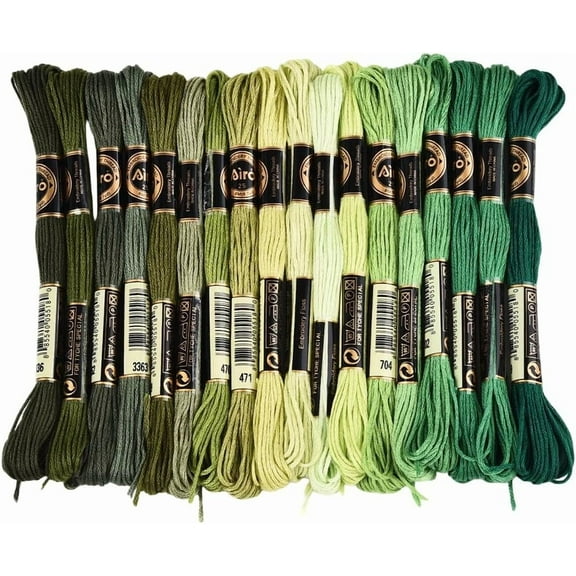 18 Skeins 6 Strands Green Stitch Thread Variegated Gradient Embroidery Floss Polyester Friendship Bracelet String Yarn Threads Bulk