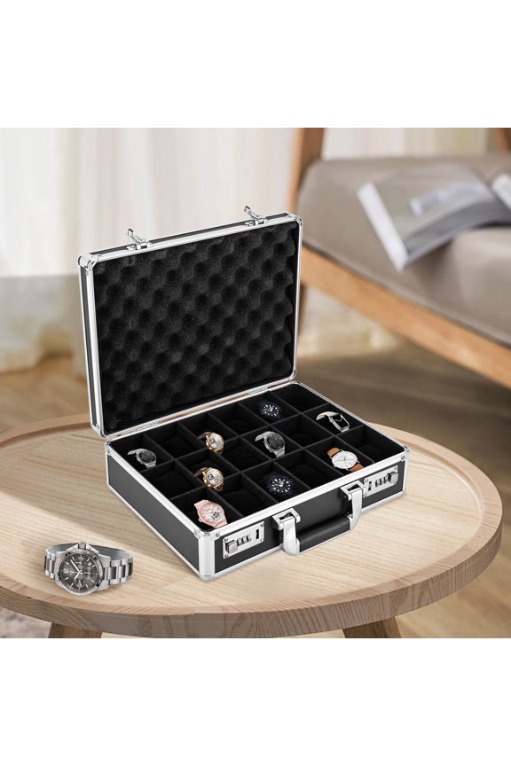 18 Slot Aluminum Alloy Briefcase Watch Storage Box for Collection Watch Case Jewely Display