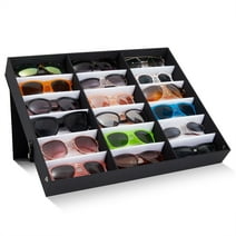 18 Slot Sunglass Organizer, Display Case Storage for Women and Men, Eyeglasses (Black, 18.7 x 14.9 x 2.4 In)