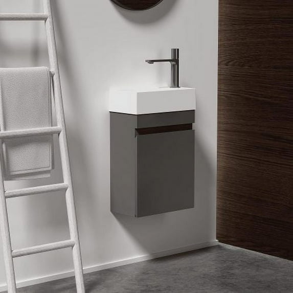 18" Small Bathroom Vanity with Sink, Wall Mounted Bathroom Vanity for Modern Bathroom, One-Piece White Sink Basin Minimalist Large Storage Bathroom Vanities