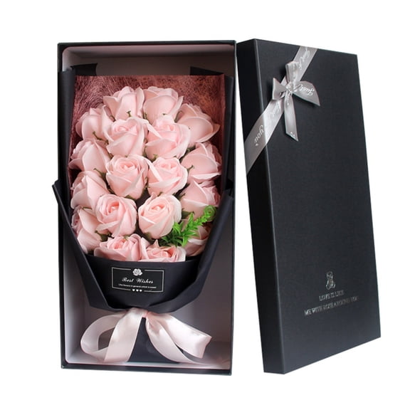 18 Soap Rose Bouquet Gift Box, Valentine's Day Mother's Day Birthday Present Ready-Made Flower Arrangement with Decorative Border