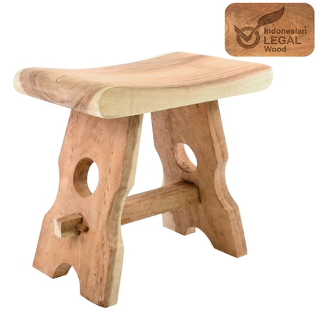 18" Solid Wood Shower Stool Footstool Foot Rest Stool Bench, for Bathroom Kitchen Living Room Bedroom Entryway, Fully Assembled (Suar Wood)