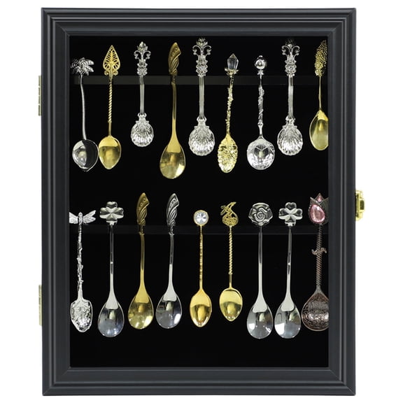 18 Souvenir Tea Spoon Display Case Wall mount Lockable UV Protection Acrylic Door Wood Display Rack Stand for Spoon Collection