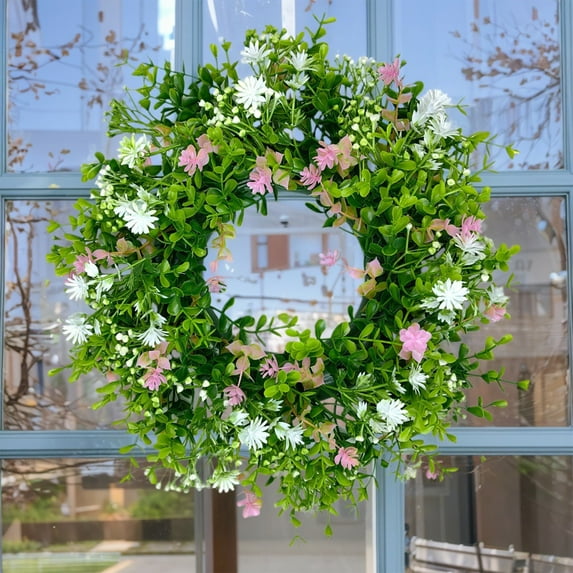 18'' Spring and Summer Flower Wreath Artificial Colored Wreath Wall Window Courtyard Door Decorative Easter Decoration Wedding Wreath, New, Style-hd-309, B