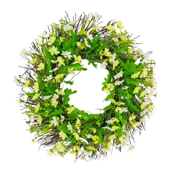 18" Spring Wreath for Front Door - Artificial Boxwood & Daisy Floral All-Season Farmhouse Decor for Indoor/Outdoor Door,Window,Porch,Wedding,Home Office