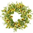 thumbnail image 1 of 18" Spring Wreaths for Front Door Summer Wreath with Green Eucalyptus Leaves, Yellow Pansies, and Ivy Leaves, Artificial Wreath Green Foliage Wreath for Wall Window Farmhouse Party Decor, 1 of 5