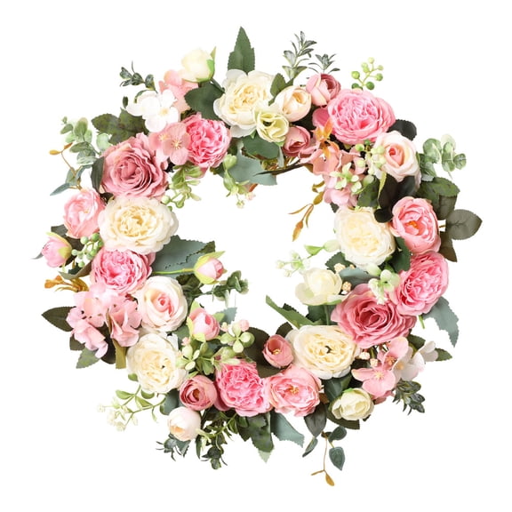 18" Spring Wreaths Peony Wreath for Front Door Artificial Spring Fake Flower Wreath for Mother's Day Door Window Wall, Home and Kitchen Decor Women Mother Gift