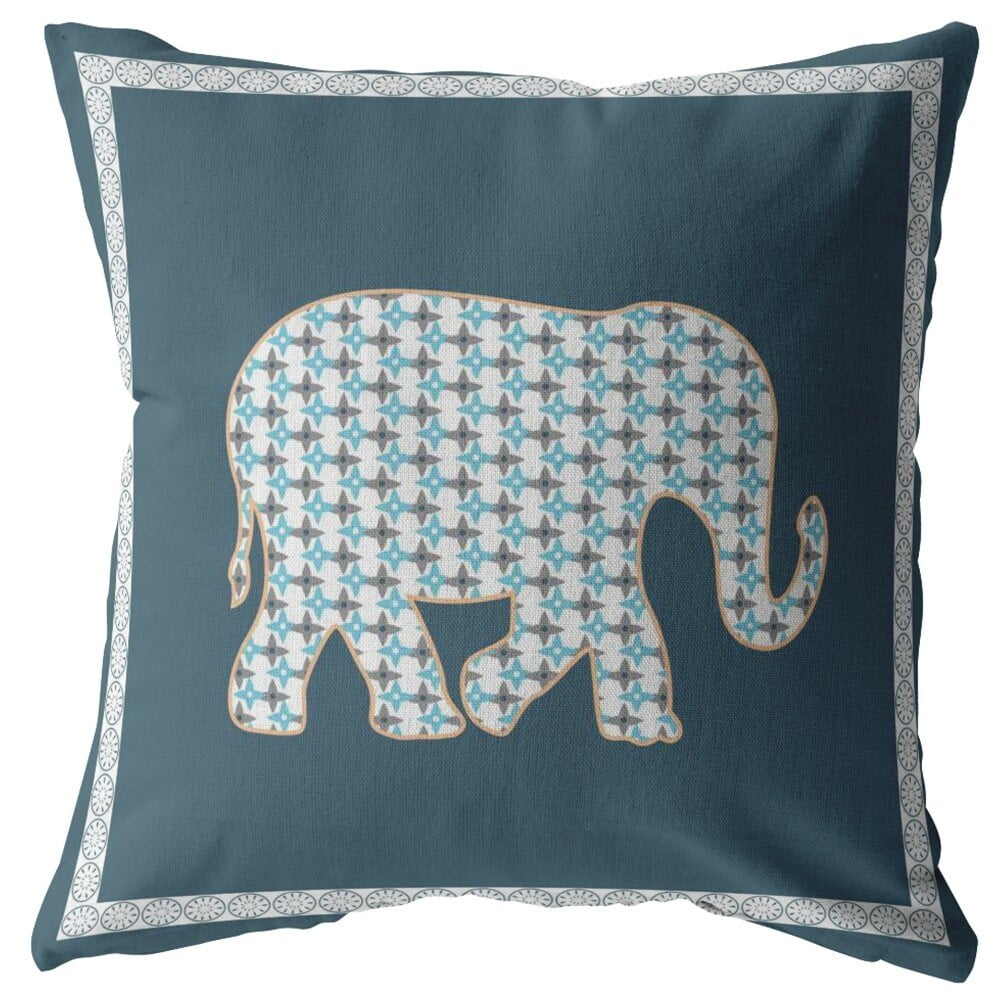 18" Spruce Blue Elephant Boho Suede Throw Pillow Set