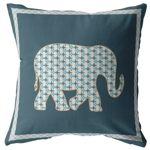 18" Spruce Blue Elephant Boho Suede Throw Pillow