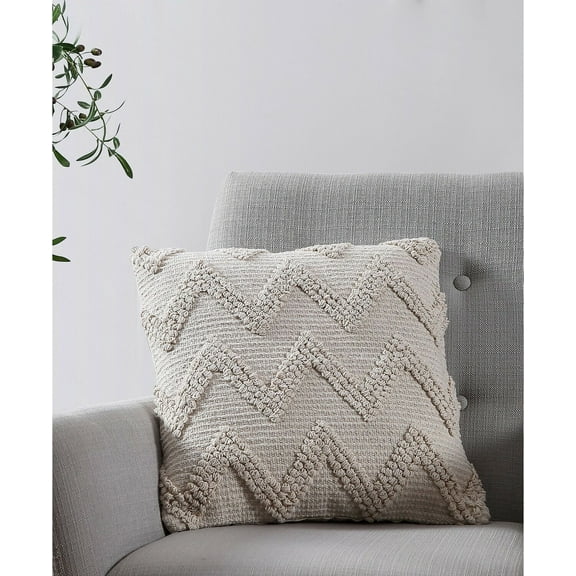 18" Square Decorative Pillow Jayce Woven Chevron Cotton OFF WHITE J07059