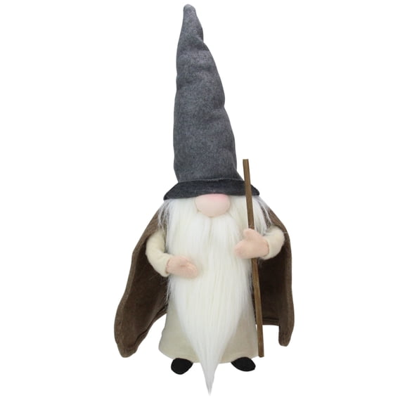 18" Standing Big Nose Gnome in Grey Red Holding a Stick