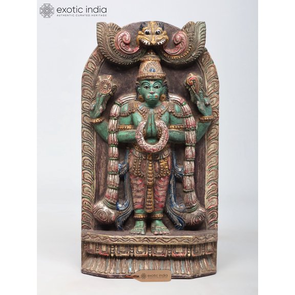 18" Standing Lord Hanuman in Namaskar Mudra | Wood Carved Statue