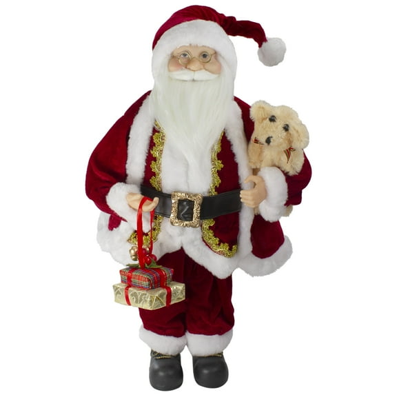 Northlight 18" Standing Santa with a Plush Brown Bear Christmas Figure Decoration