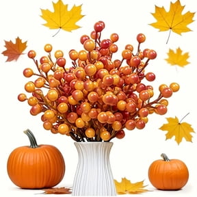 18 Stems Realistic Artificial Orange Berries Fall Home Decor