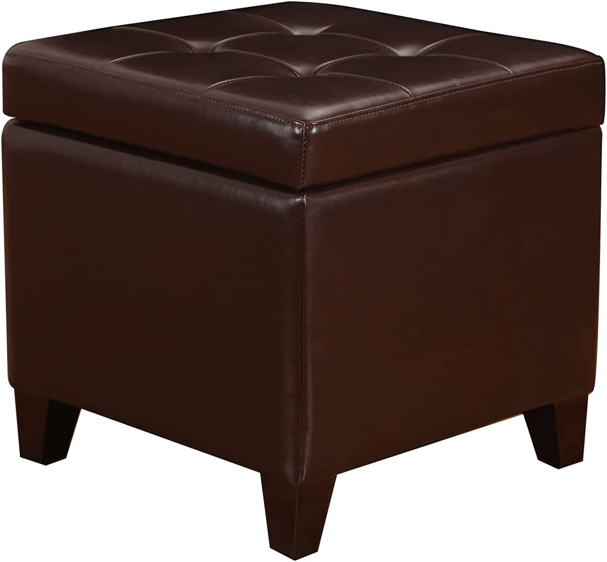 18" Storage Ottoman Pu Bonded Leather Tufted Square Footrest With