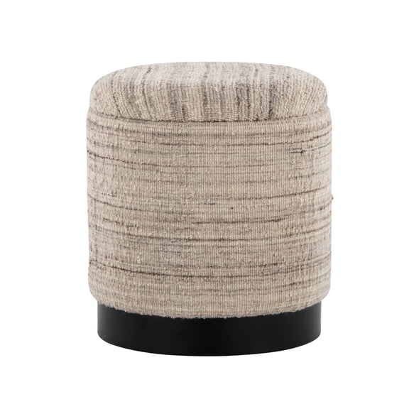 18" Storage Ottoman in Black Metal and Cream Handwoven Wool