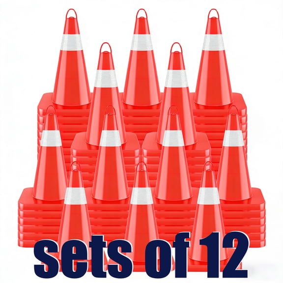 18" Structurally Stable PVC Traffic Cones 12 Pack, Orange Safety Cones with Handle and Crack-Resistant Body, Parking Lot Cone Construction Cones for Road Maintenance and Construction Events
