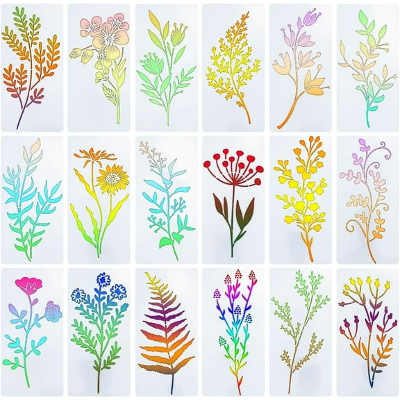 18 Styles Nature Wild Flower Stencils Reusable Sunflower Painting Templates Dandelion Floral Leaves Diy Art Stencil for Painting on Wood Canvas Wall Scrapbooking Wedding Card Scrapbook Home
