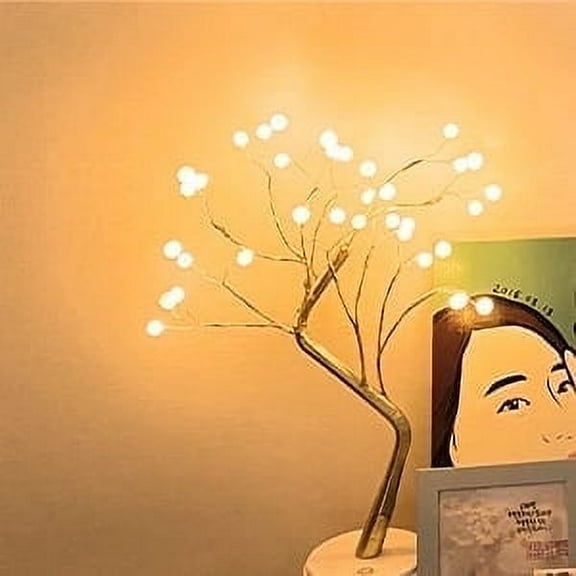 18" Tabletop Bonsai Tree lampWarm White LED Lights with36 Beads,DIY Fairy Tree Lamp with Battery & USB Powered for Desktop Festival Decoration, Home Gift Ideas (Pearl)