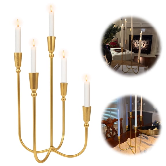 18" Tall 5 Arm Candle Holders Gold Metal Candelabra Candlestick Holders Wedding Event Candelabra for Dining Table Centerpiece Decor