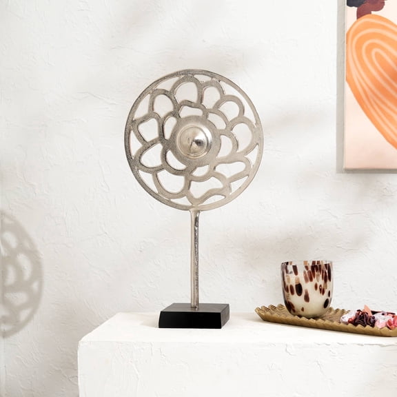 Expobazaar Sculpture | Geometric Bloom Sphere Aluminum Figurine | 18" Table Dcor Accent