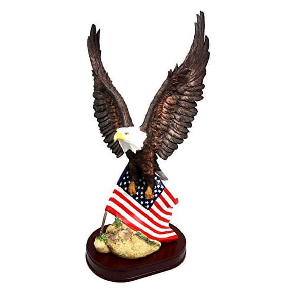 18" Tall Large Patriotic Bald Eagle Clutching On American Flag Decorative Figurine