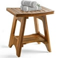 thumbnail image 1 of 18" Teak Shower Bench for Inside Shower - 450LBS Capacity Wooden Shower Stool Benches Waterproof for Shaving Legs - Bench Seat with Storage Towel Shelf for Bathroom - Tub Bench Chair Spa Bath, 1 of 7