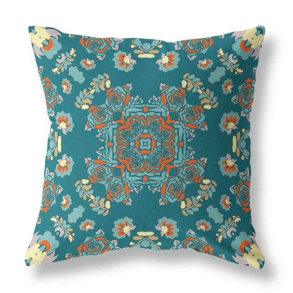 18†Teal Orange Wreath Indoor Outdoor Zippered Throw Pillow