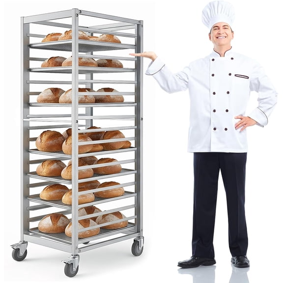 18 Tier Bun Pan Rack, Bakery Rack with Casters, Aluminum Storage Cooling Sheet Pan Rack, Layers Removable Weight Capacity 350 lbs for Bakery, Pizza Shop, Restaurant & Catering
